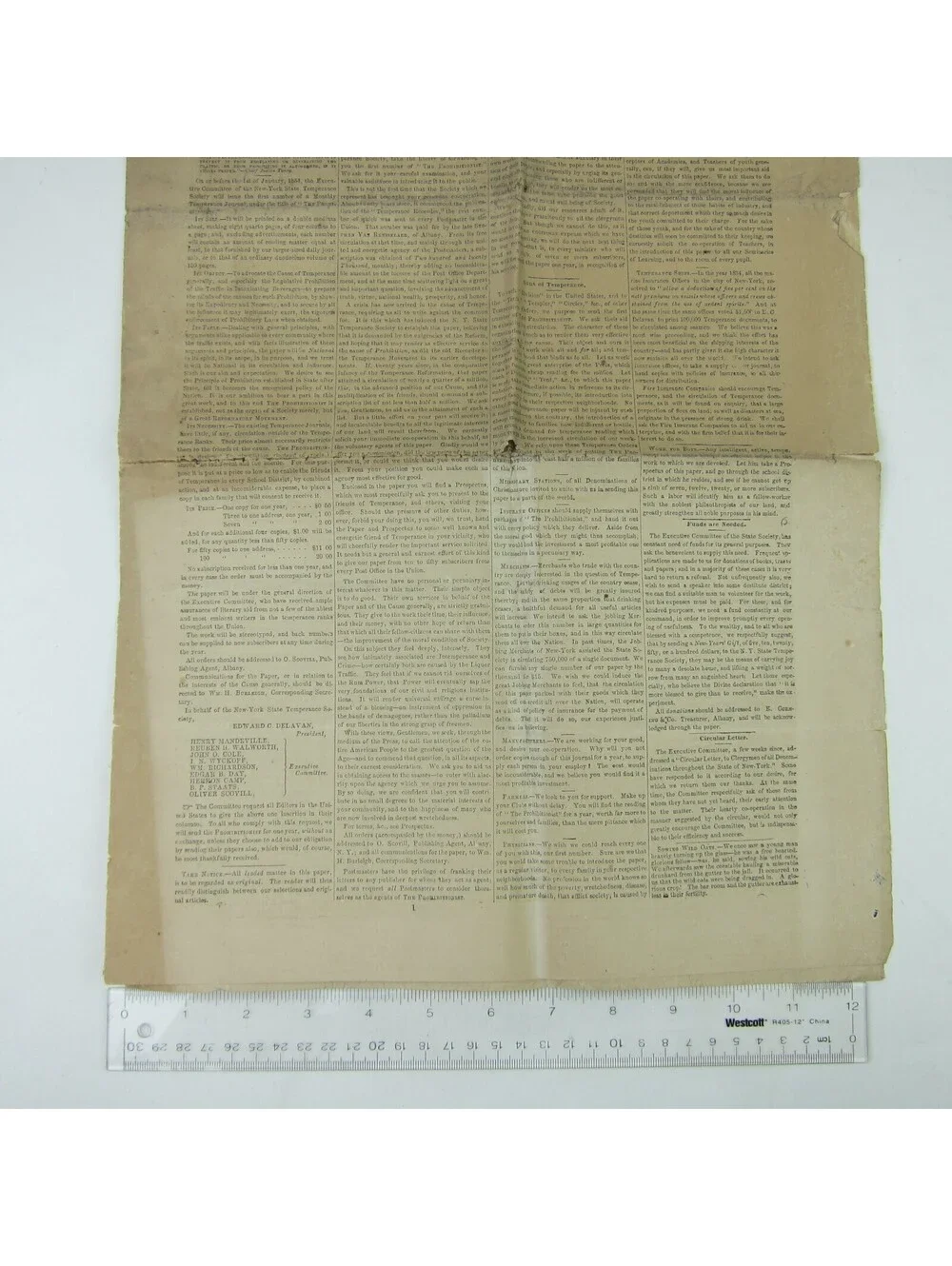 The Prohibitionist Newspaper New York Temperance Society #1 Antique 1854 RARE